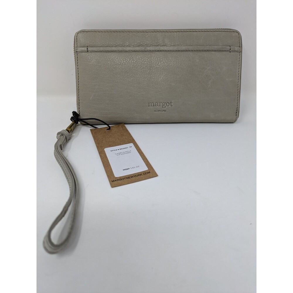 Margot New York Gabby Single Zip Around Leather Wallet Wristlet Gray NWT $85